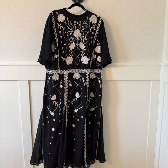 ASOS Curve Dresses & Skirts - ASOS Curve Black Midi Dress with White Floral Embroidery